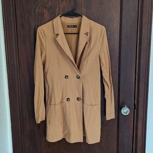 Nasty Gal Mustard Yellow Double Breasted Lightweight Long Length Blazer Size 4